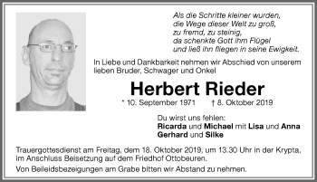 Traueranzeige von Herbert Rieder von Memminger Zeitung