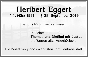 Traueranzeige von Heribert Eggert von Allgäuer Zeitung,Kempten