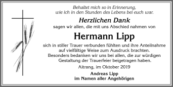 Traueranzeige von Hermann Lipp von Allgäuer Zeitung, Marktoberdorf