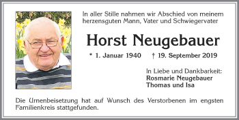 Traueranzeige von Horst Neugebauer von Allgäuer Zeitung, Kaufbeuren/Buchloe