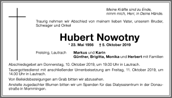 Traueranzeige von Hubert Nowotny von Memminger Zeitung