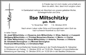 Traueranzeige von Ilse Miltschitzky von Memminger Zeitung