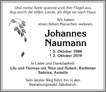Traueranzeige von Johannes Naumann von Allgäuer Zeitung,Kempten