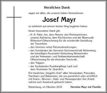 Traueranzeige von Josef Mayr von Allgäuer Anzeigeblatt