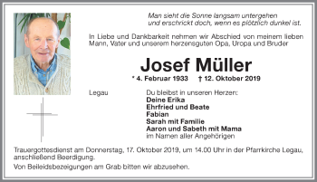Traueranzeige von Josef Müller von Memminger Zeitung