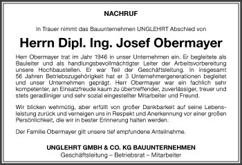Traueranzeige von Josef Obermayer von Memminger Zeitung