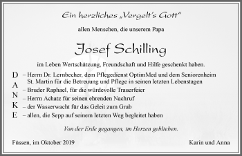 Traueranzeige von Josef Schilling von Allgäuer Zeitung, Füssen
