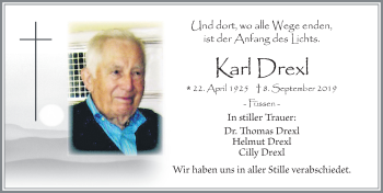 Traueranzeige von Karl Drexl von Allgäuer Zeitung, Füssen