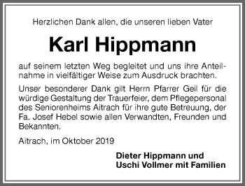 Traueranzeige von Karl Hippmann von Memminger Zeitung