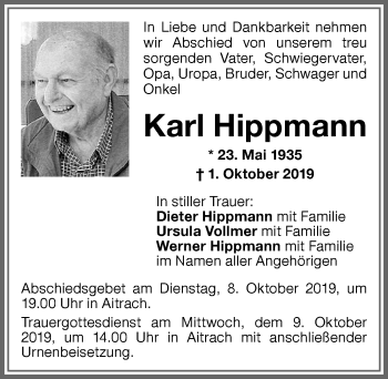 Traueranzeige von Karl Hippmann von Memminger Zeitung