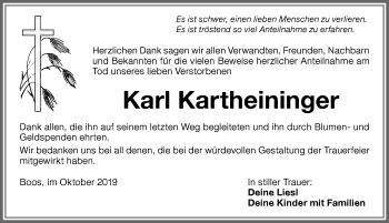 Traueranzeige von Karl Kartheininger von Memminger Zeitung