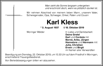 Traueranzeige von Karl Kless von Memminger Zeitung