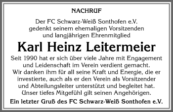 Traueranzeige von Karl Heinz Leitermeier von Allgäuer Anzeigeblatt