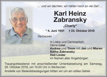 Traueranzeige von Karl Heinz Zabransky von Memminger Zeitung