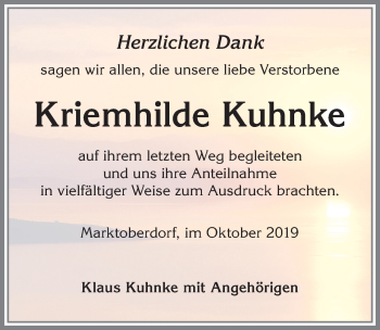 Traueranzeige von Kriemhilde Kuhnke von Allgäuer Zeitung, Marktoberdorf