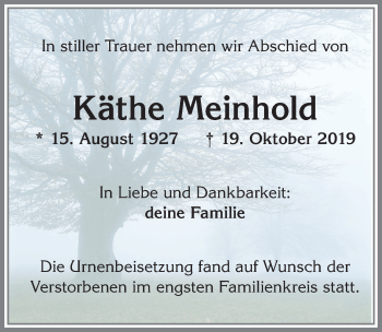 Traueranzeige von Käthe Meinhold von Allgäuer Zeitung, Marktoberdorf