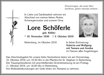 Traueranzeige von Lore Schöferle von Allgäuer Anzeigeblatt