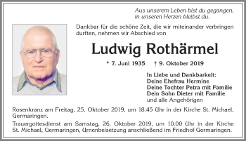 Traueranzeige von Ludwig Rothärmel von Allgäuer Zeitung, Kaufbeuren/Buchloe