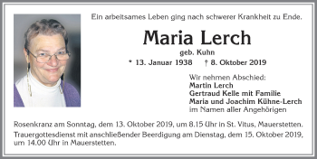 Traueranzeige von Maria Lerch von Allgäuer Zeitung, Kaufbeuren/Buchloe