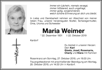 Traueranzeige von Maria Weimer von Memminger Zeitung