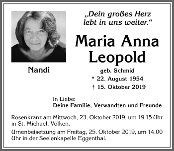 Traueranzeige von Maria Anna Leopold von Allgäuer Zeitung, Marktoberdorf