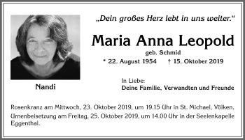 Traueranzeige von Maria Anna Leopold von Allgäuer Zeitung
