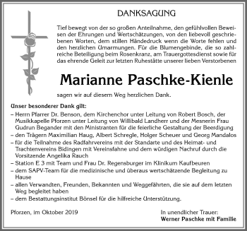 Traueranzeige von Marianne Paschke-Kienle von Allgäuer Zeitung, Kaufbeuren/Buchloe