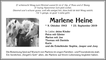Traueranzeige von Marlene Heine von Allgäuer Anzeigeblatt