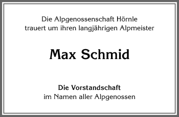 Traueranzeige von Max Schmid von Allgäuer Anzeigeblatt