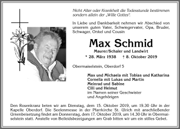 Traueranzeige von Max Schmid von Allgäuer Anzeigeblatt
