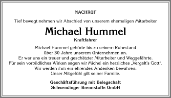 Traueranzeige von Michael Hummel von Allgäuer Anzeigeblatt