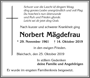 Traueranzeige von Norbert Mägdefrau von Allgäuer Anzeigeblatt