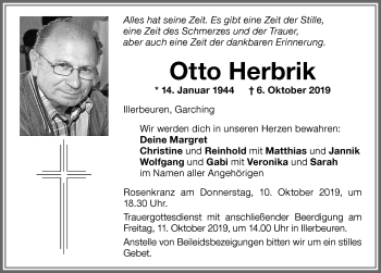 Traueranzeige von Otto Herbrik von Memminger Zeitung