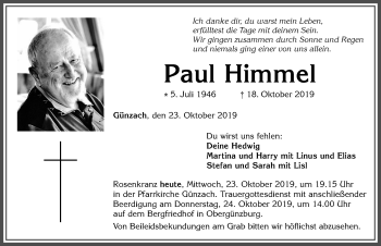 Traueranzeige von Paul Himmel von Allgäuer Zeitung, Marktoberdorf
