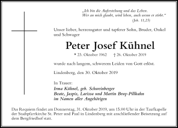 Traueranzeige von Peter Josef Kühnel von Allgäuer Zeitung