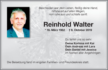 Traueranzeige von Reinhold Walter von Memminger Zeitung