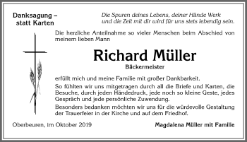 Traueranzeige von Richard Müller von Allgäuer Zeitung, Kaufbeuren/Buchloe