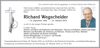 Traueranzeige von Richard Wegscheider von Allgäuer Zeitung, Kaufbeuren/Buchloe