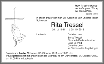 Traueranzeige von Rita Tressel von Memminger Zeitung