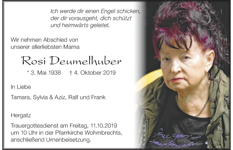  Traueranzeige für Rosi Deumelhuber vom 08.10.2019 aus Der Westallgäuer