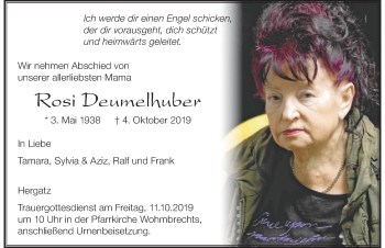 Traueranzeige von Rosi Deumelhuber von Der Westallgäuer