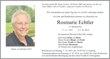 Traueranzeige von Rosmarie Echtler von Allgäuer Zeitung, Füssen