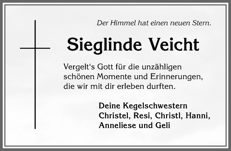  Traueranzeige für Sieglinde Veicht vom 12.10.2019 aus Allgäuer Anzeigeblatt