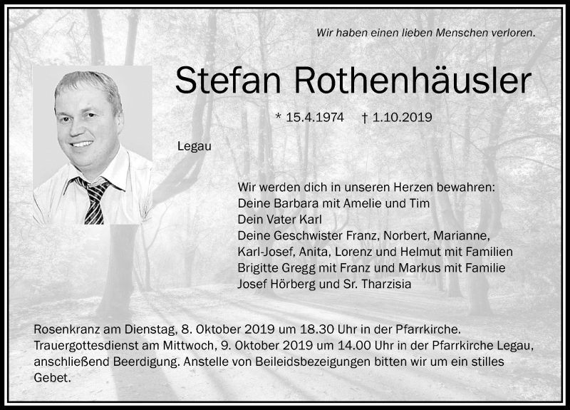  Traueranzeige für Stefan Rothenhäusler vom 05.10.2019 aus Memminger Zeitung