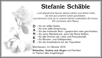 Traueranzeige von Stefanie Schäble von Allgäuer Zeitung, Kaufbeuren/Buchloe