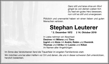 Traueranzeige von Stephan Leuterer von Memminger Zeitung