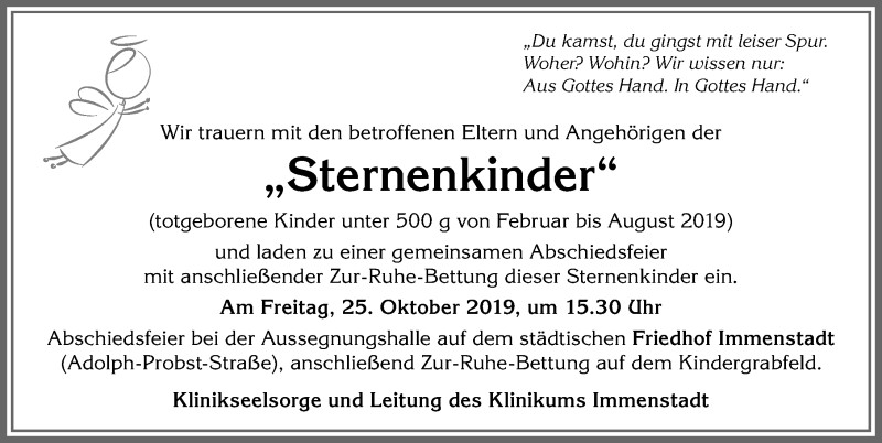  Traueranzeige für Sternenkinder  vom 23.10.2019 aus Allgäuer Anzeigeblatt