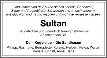 Traueranzeige von Sultan  von Memminger Zeitung