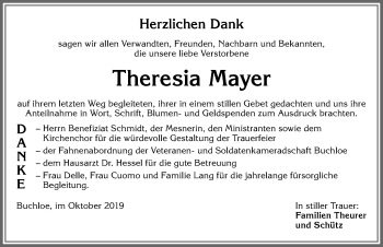 Traueranzeige von Theresia Mayer von Allgäuer Zeitung, Kaufbeuren/Buchloe