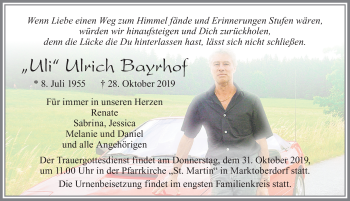 Traueranzeige von Ulrich Bayrhof von Allgäuer Zeitung